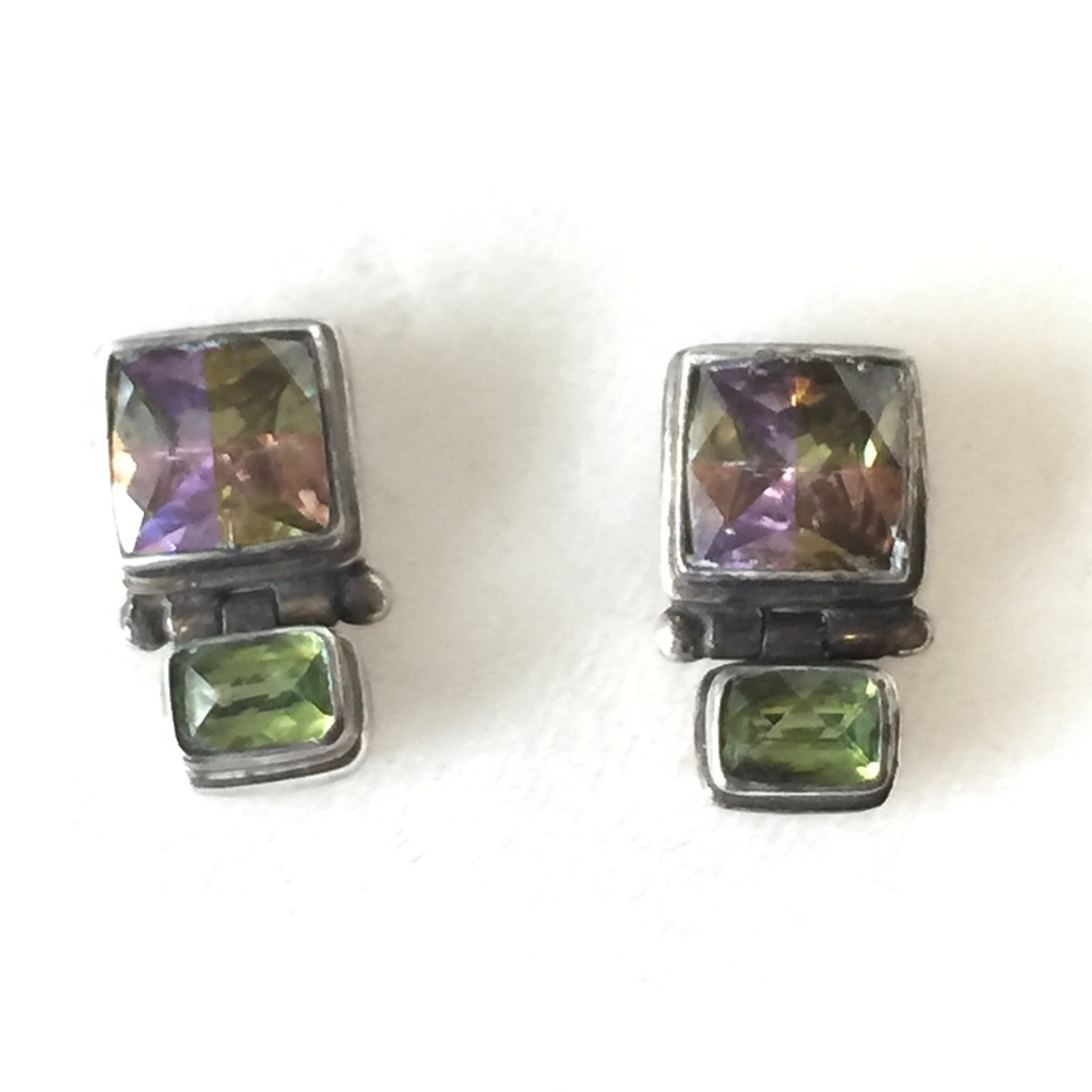 Sarda Sterling Silver Lucky Stone Rainbow Gem Earrings